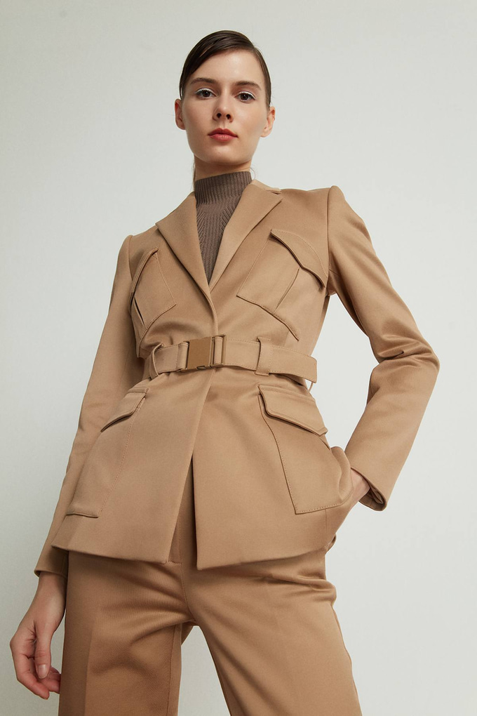 Cepli Kemerli Blazer Ceket Bej Ceket