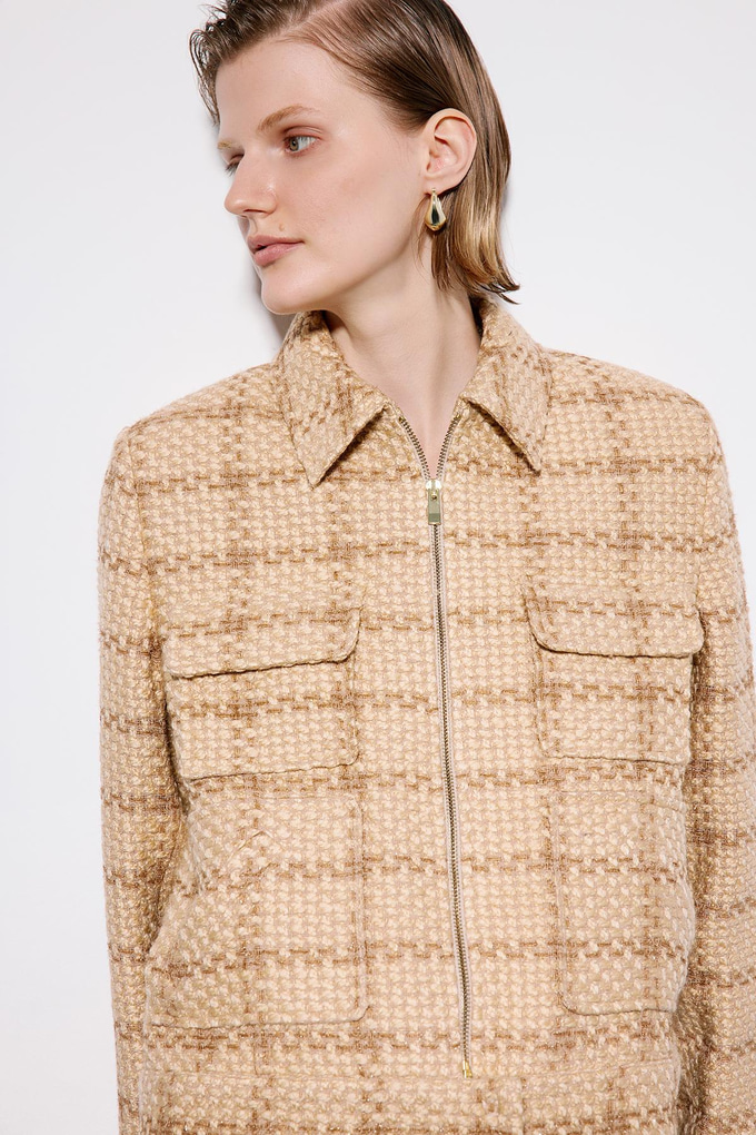 Çıtçıtlı Cep Detaylı Camel Tüvit Ceket