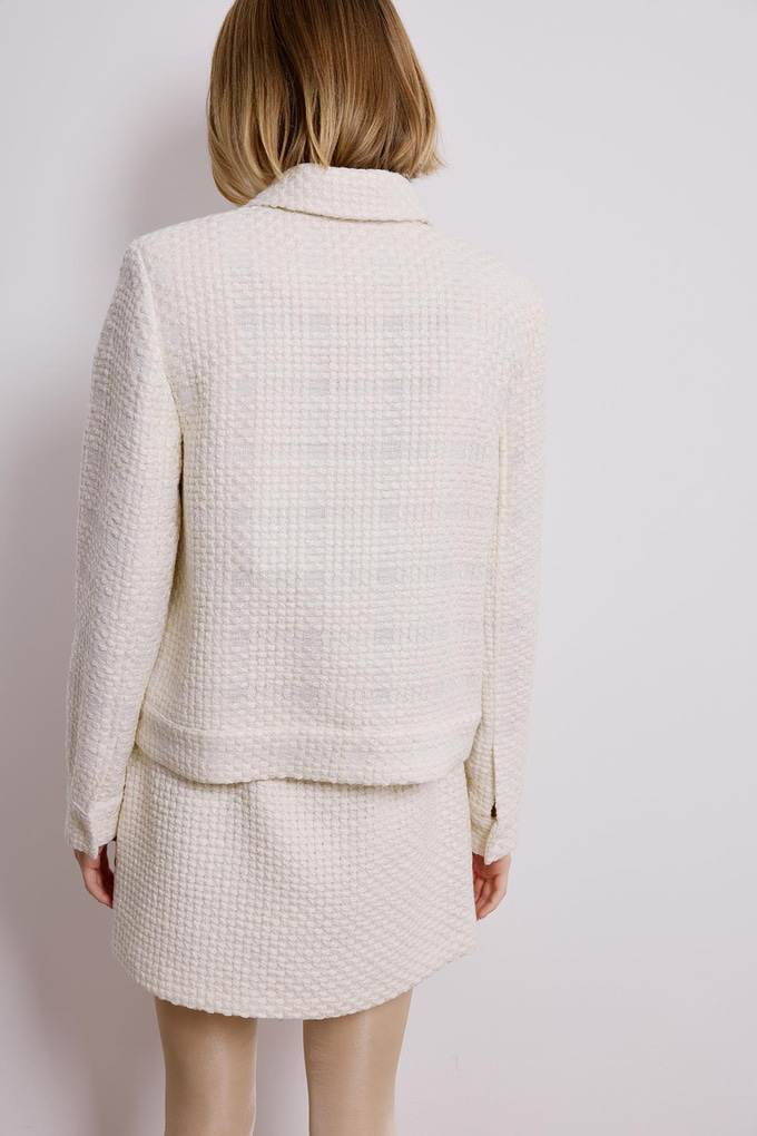 Ecru Tweed Blazer With Snap Pockets