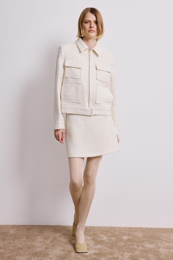 Ecru Tweed Blazer With Snap Pockets