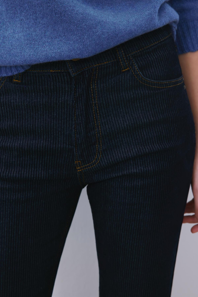 Navy Striped Denim High Waist Pants