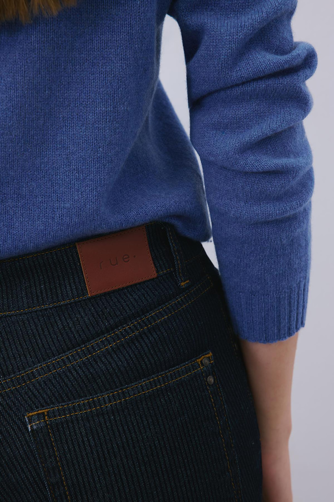 Navy Striped Denim High Waist Pants