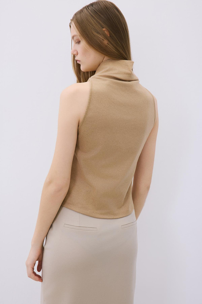 Draped Neck Wool Camel Blouse  
