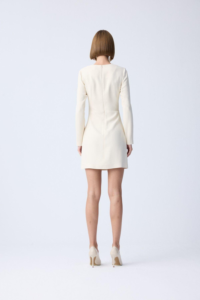 Cutout Detail Crew Neck Ecru Mini Dress