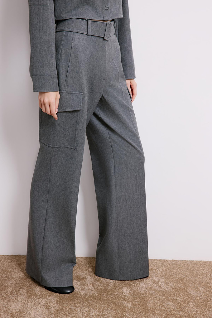 Denim Dokulu Gri Kargo Pantolon