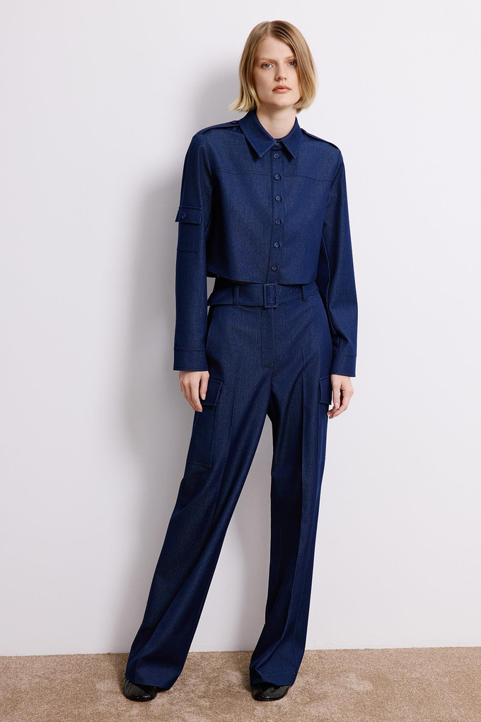Navy Denim Cargo Trousers