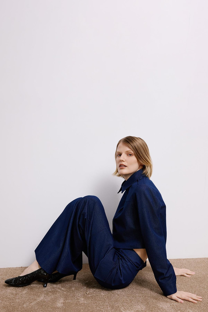 Navy Denim Cargo Trousers