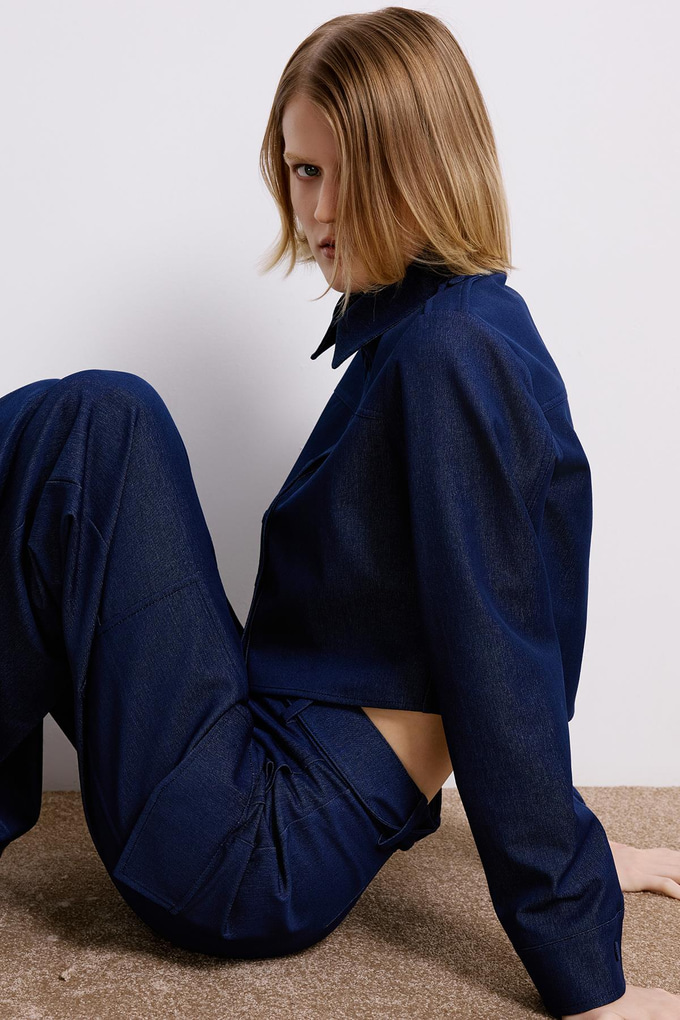 Navy Denim Cargo Trousers