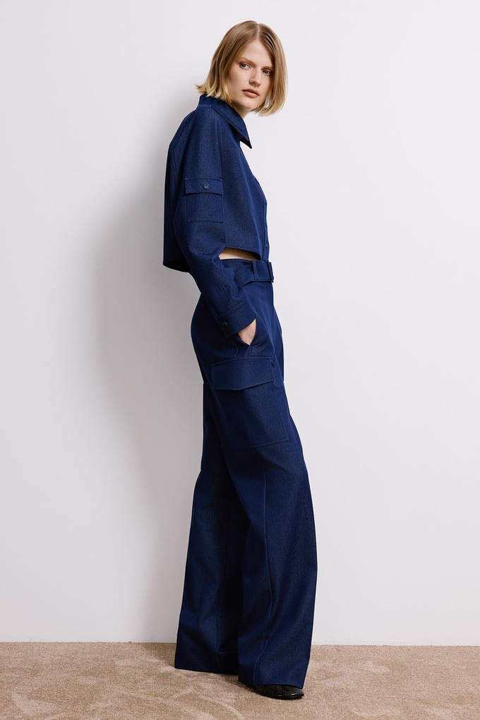 Navy Denim Cargo Trousers