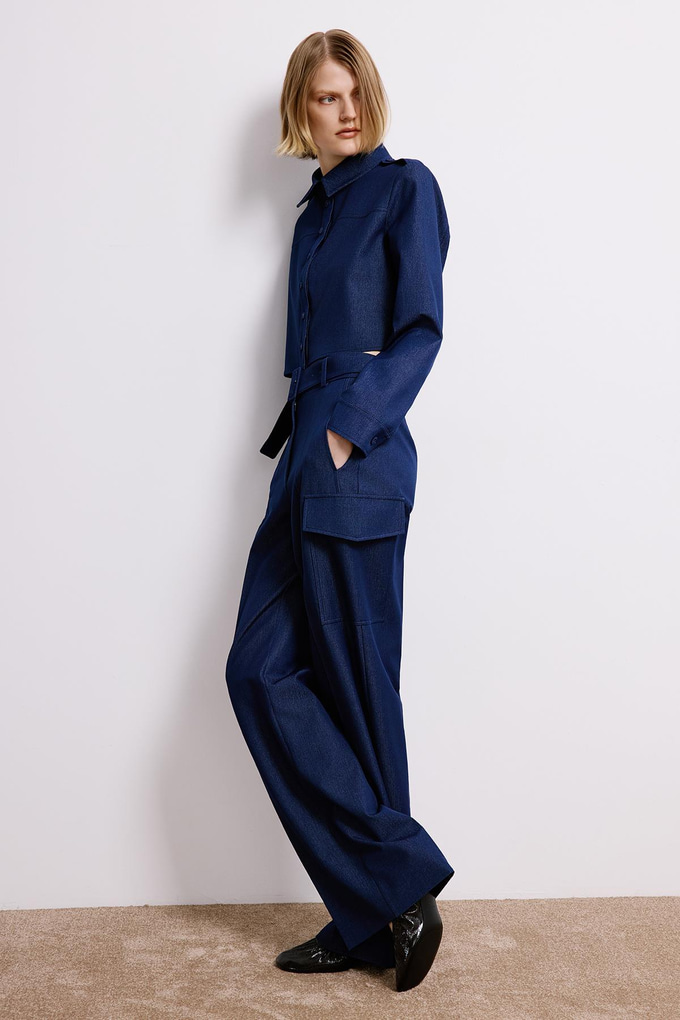 Navy Denim Cargo Trousers