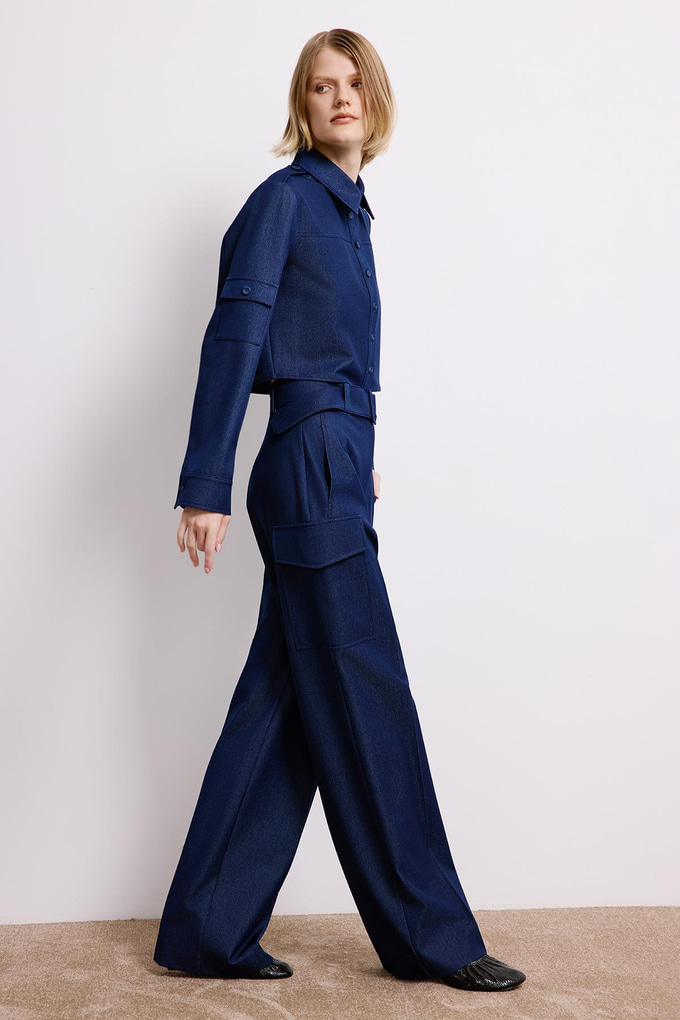 Navy Denim Cargo Trousers