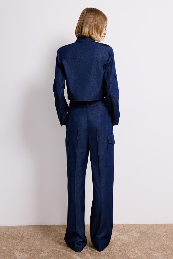 Navy Denim Cargo Trousers