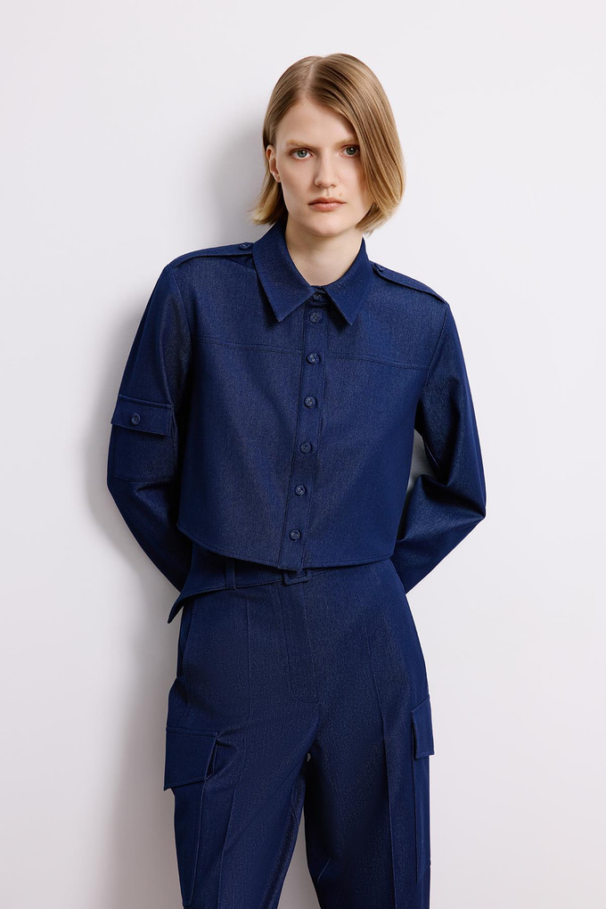 Navy Denim Long Sleeve Shirt