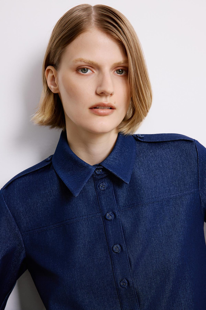Navy Denim Long Sleeve Shirt
