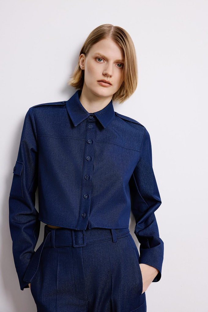 Navy Denim Long Sleeve Shirt