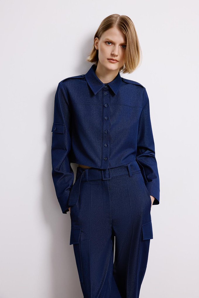 Navy Denim Long Sleeve Shirt