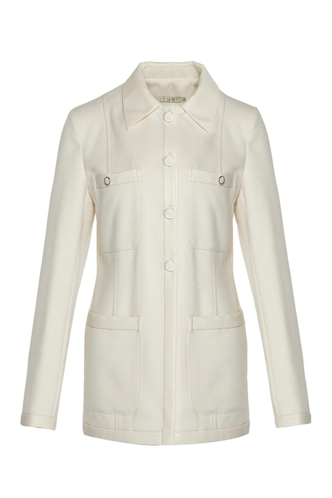 Leather Trim Detailed Wool Jacket