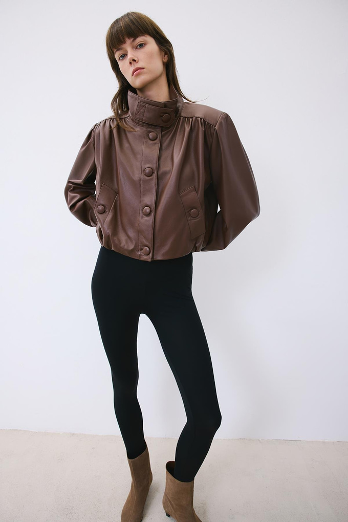 Brown Cropped Genuine Leather Jacket