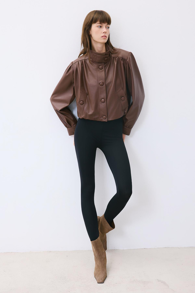 Brown Cropped Genuine Leather Jacket