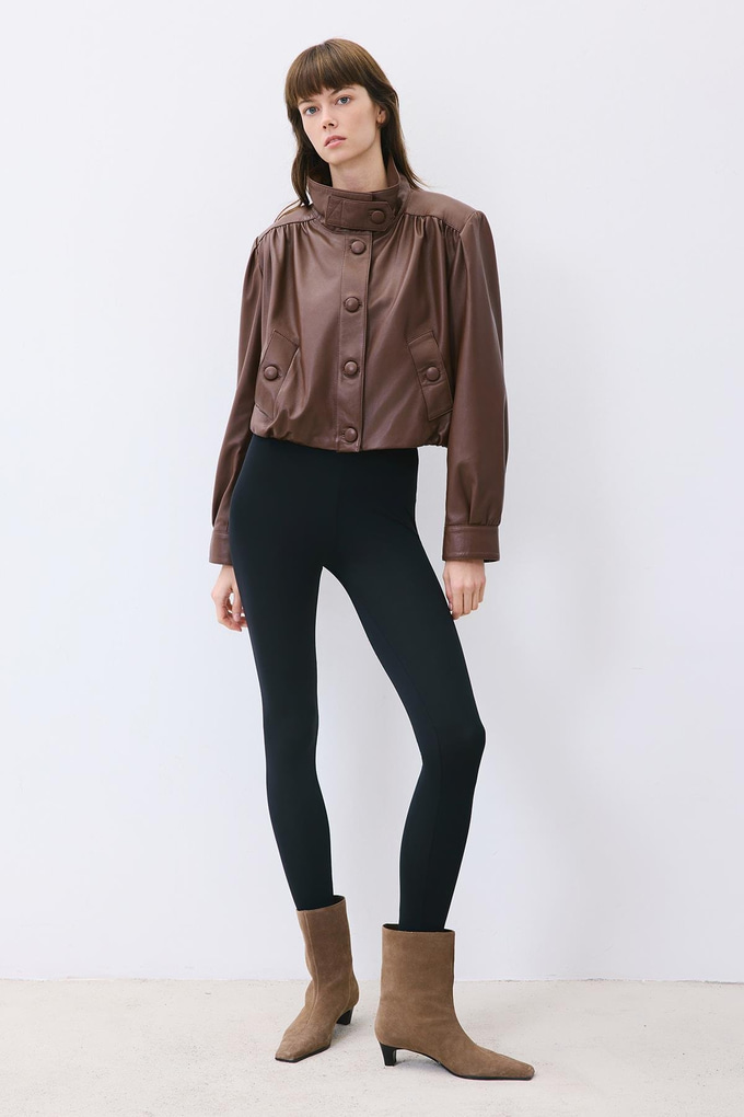 Brown Cropped Genuine Leather Jacket