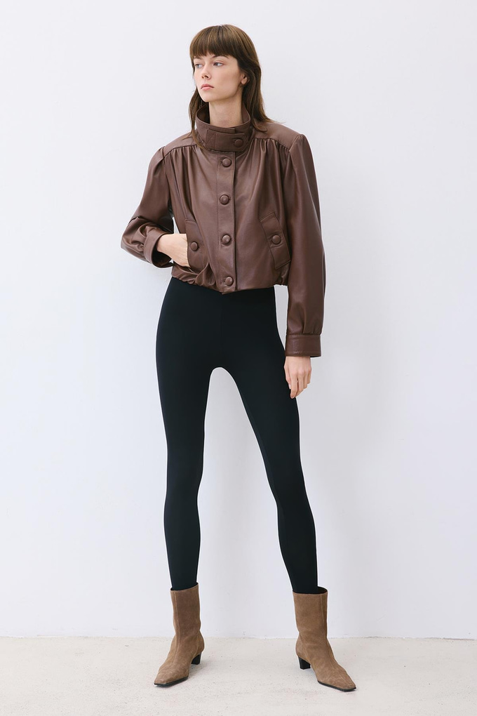 Brown Cropped Genuine Leather Jacket