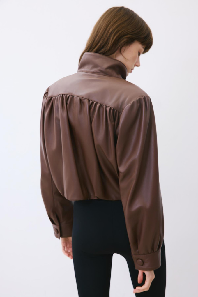 Brown Cropped Genuine Leather Jacket