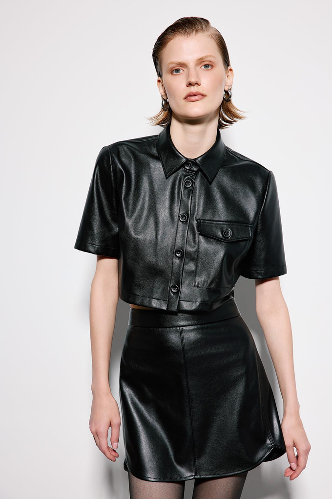 Black Mini Skirt With Stitch Detail