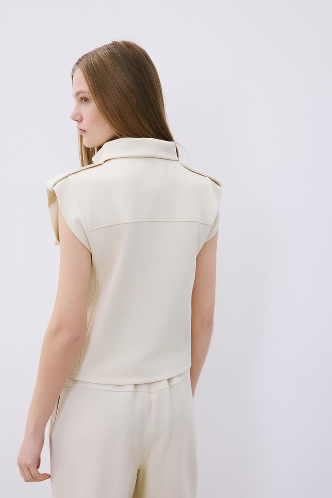 Ecru Wool Knit Blouse with Stitch Detail