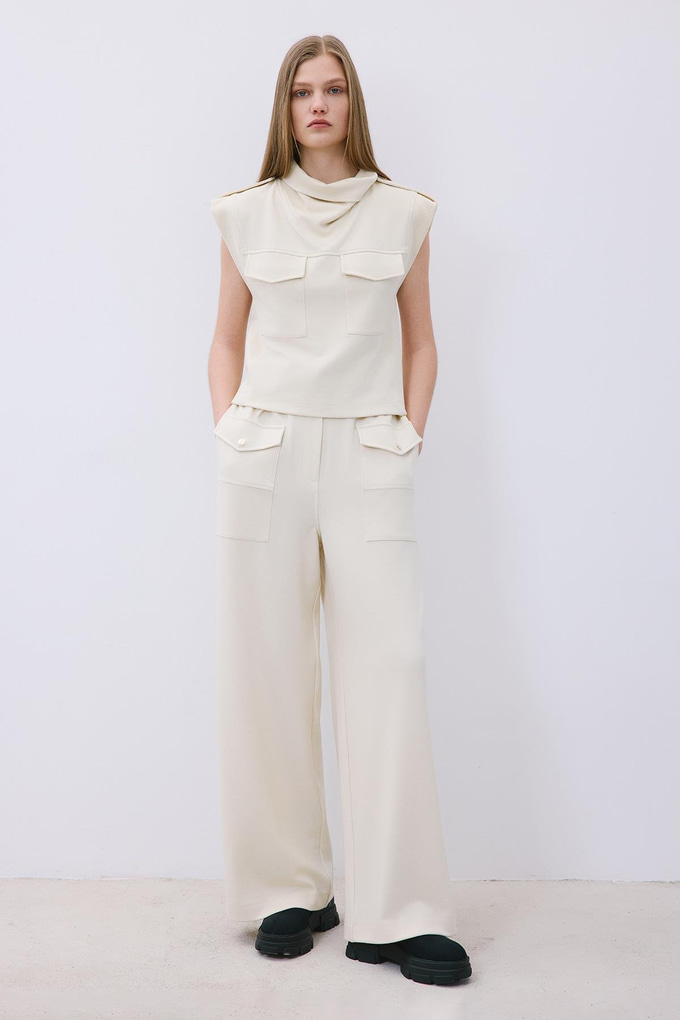 Ecru Wool Knit Blouse with Stitch Detail