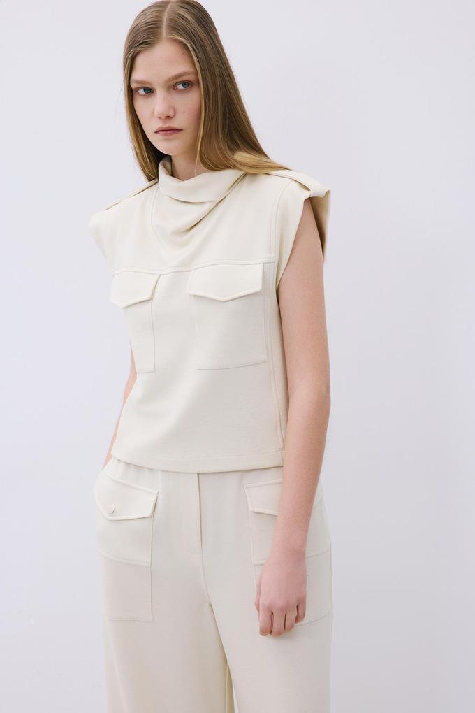 Ecru Wool Knit Blouse with Stitch Detail