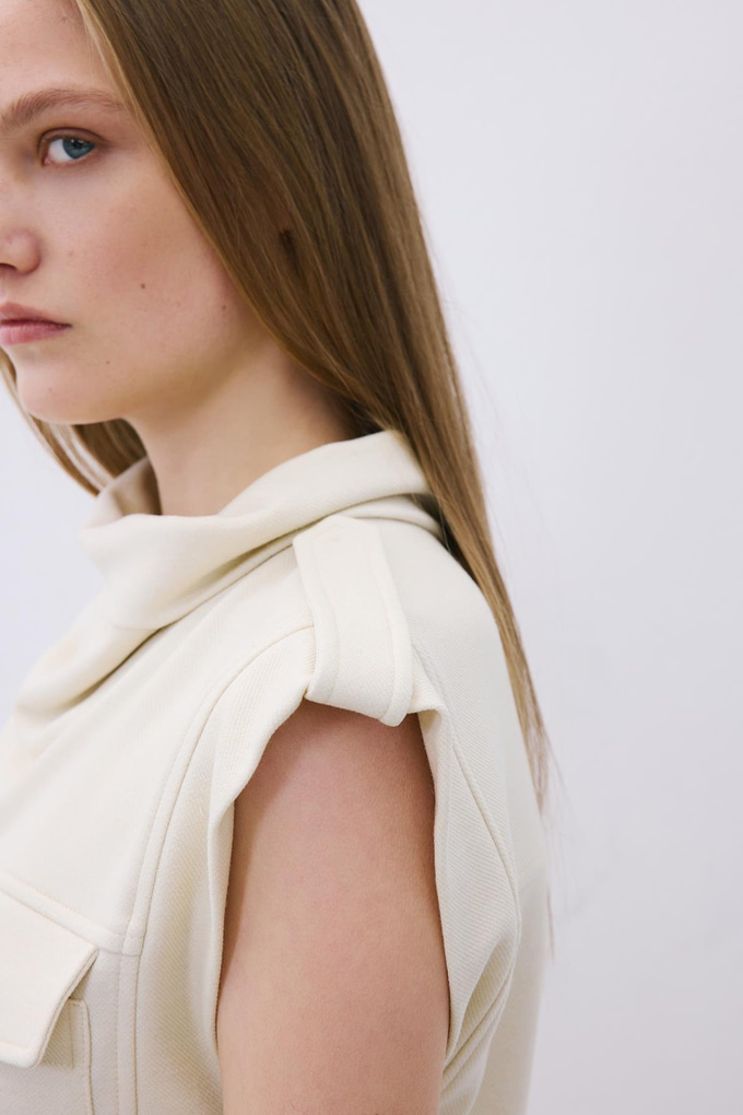 Ecru Wool Knit Blouse with Stitch Detail