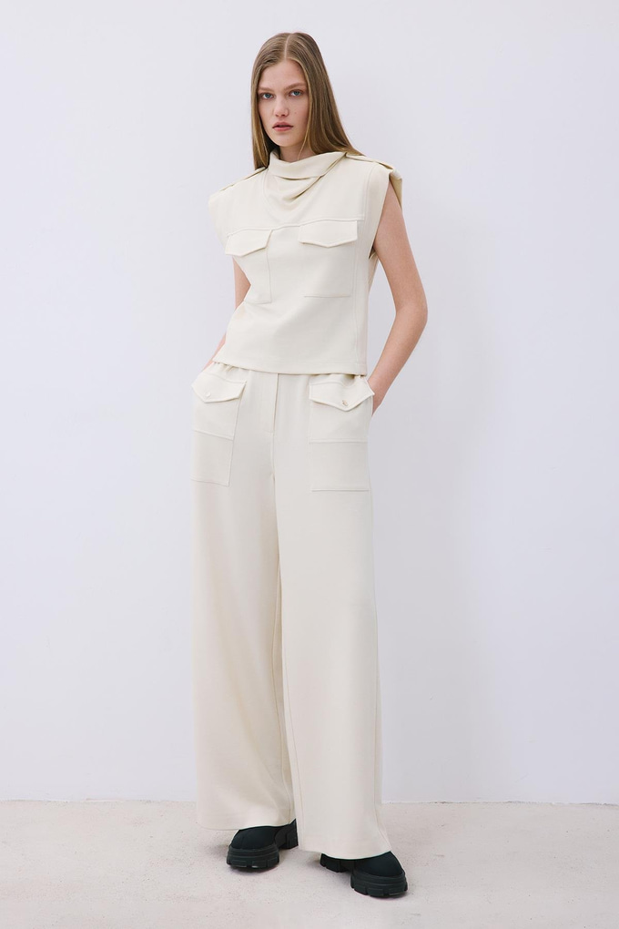 Ecru Wool Knit Blouse with Stitch Detail