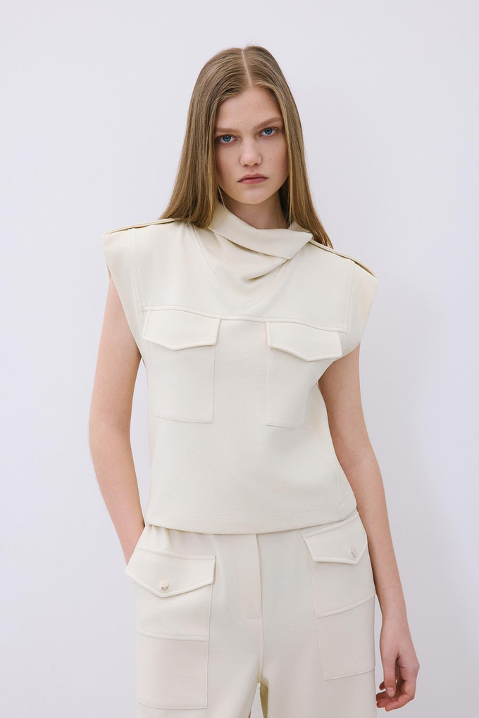 Ecru Wool Knit Blouse with Stitch Detail