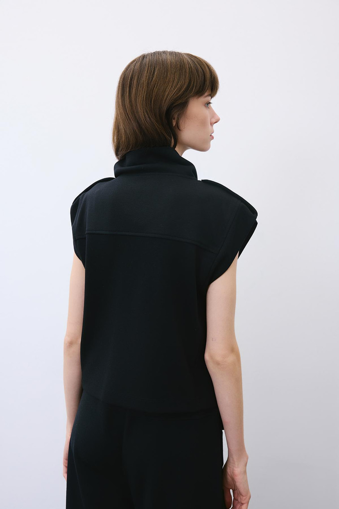 Black Wool Knit Blouse with Stitch Detail