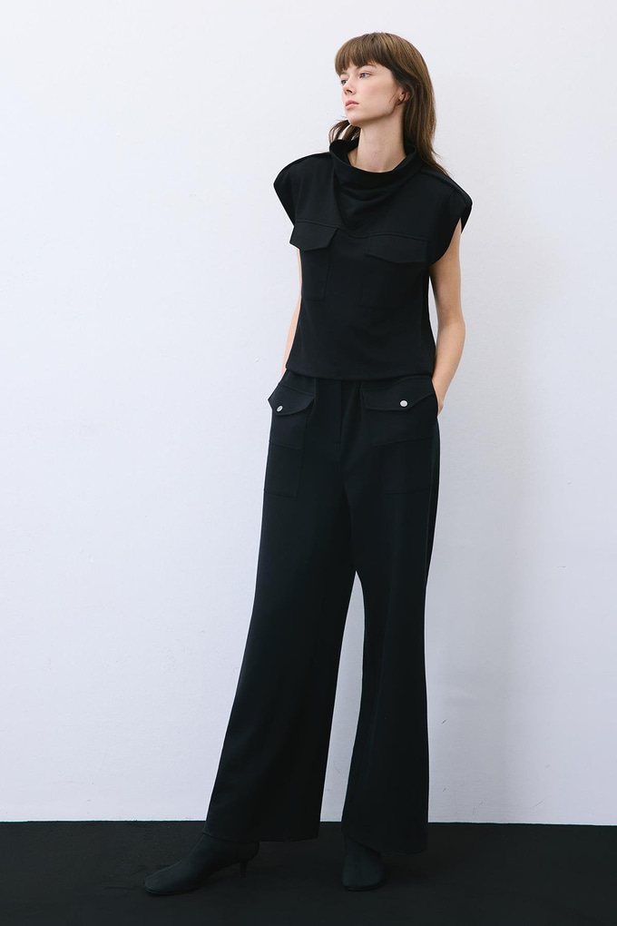 Black Wool Knit Blouse with Stitch Detail