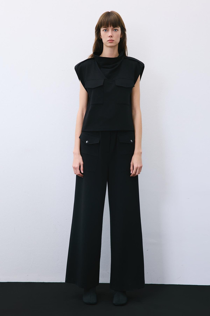 Black Wool Knit Blouse with Stitch Detail