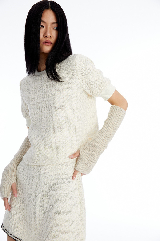 Dokulu Crop Ekru T-Shirt