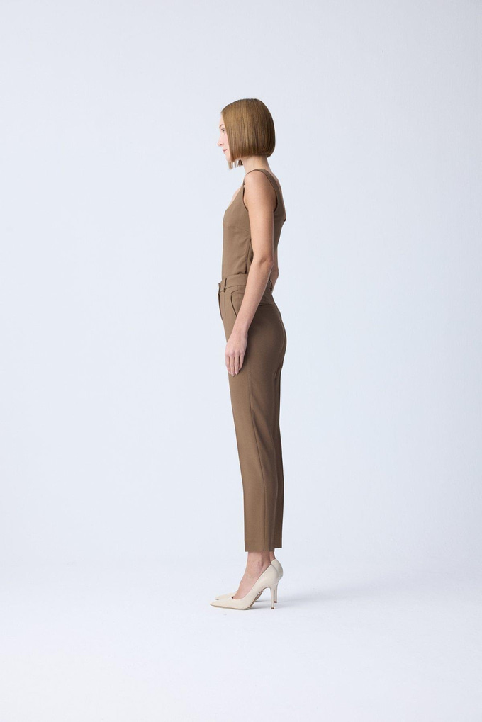 Textured High-Waist Beige Pants