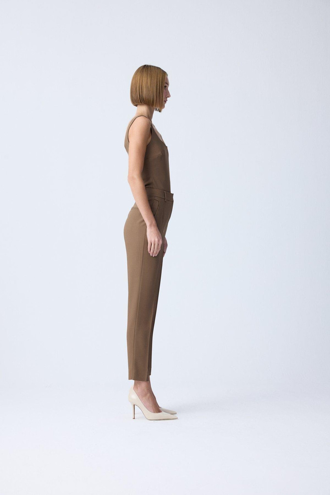 Textured High-Waist Beige Pants