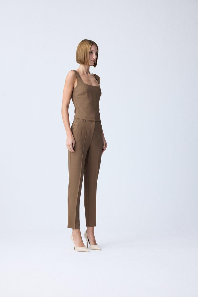Textured High-Waist Beige Pants