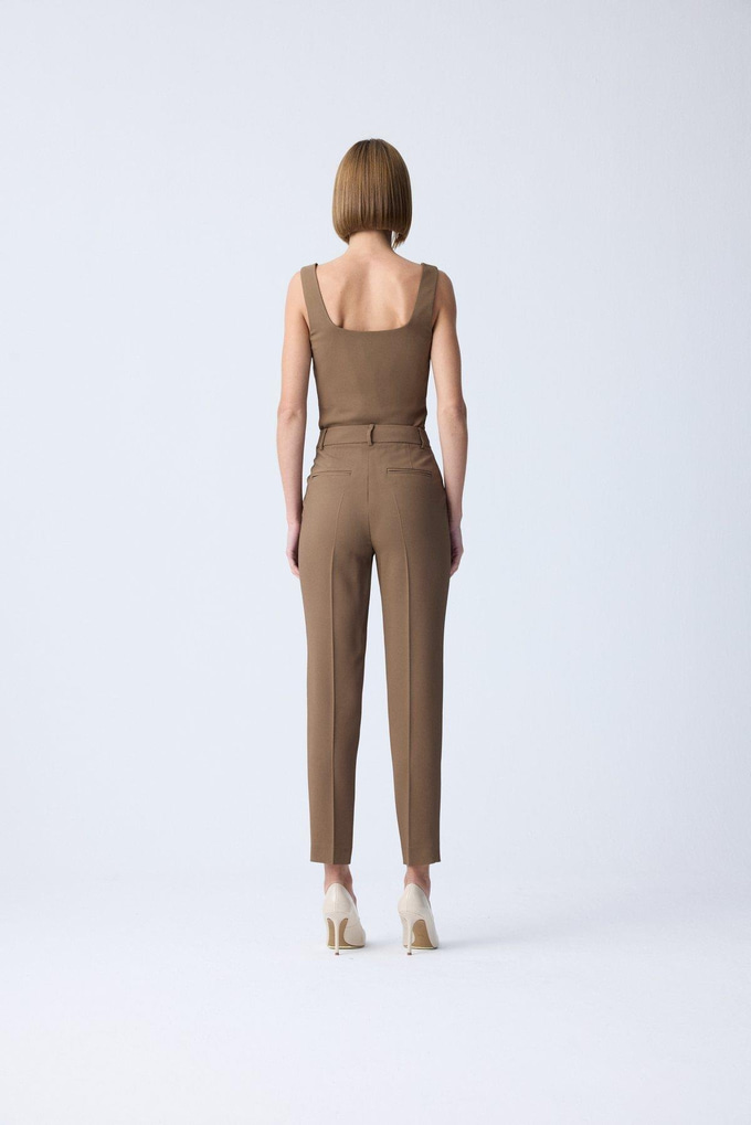 Textured High-Waist Beige Pants