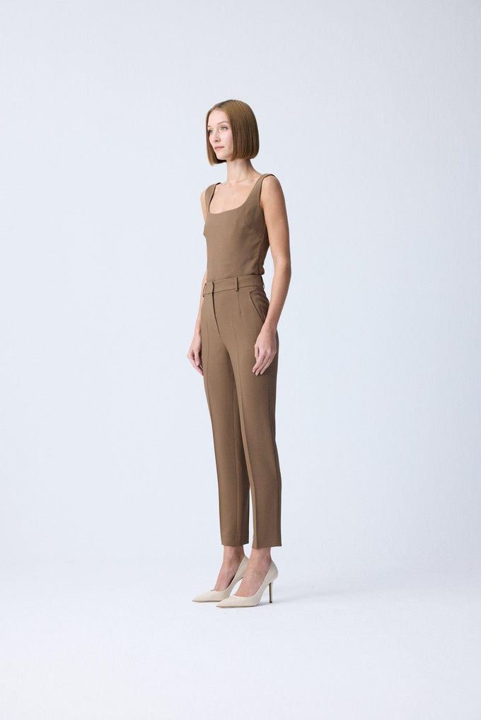 Textured High-Waist Beige Pants