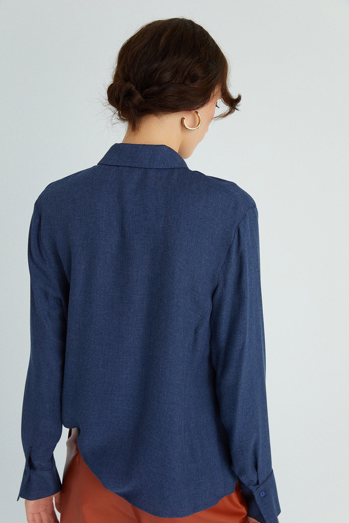 Shirt With Draped Neckline  Navy Blue