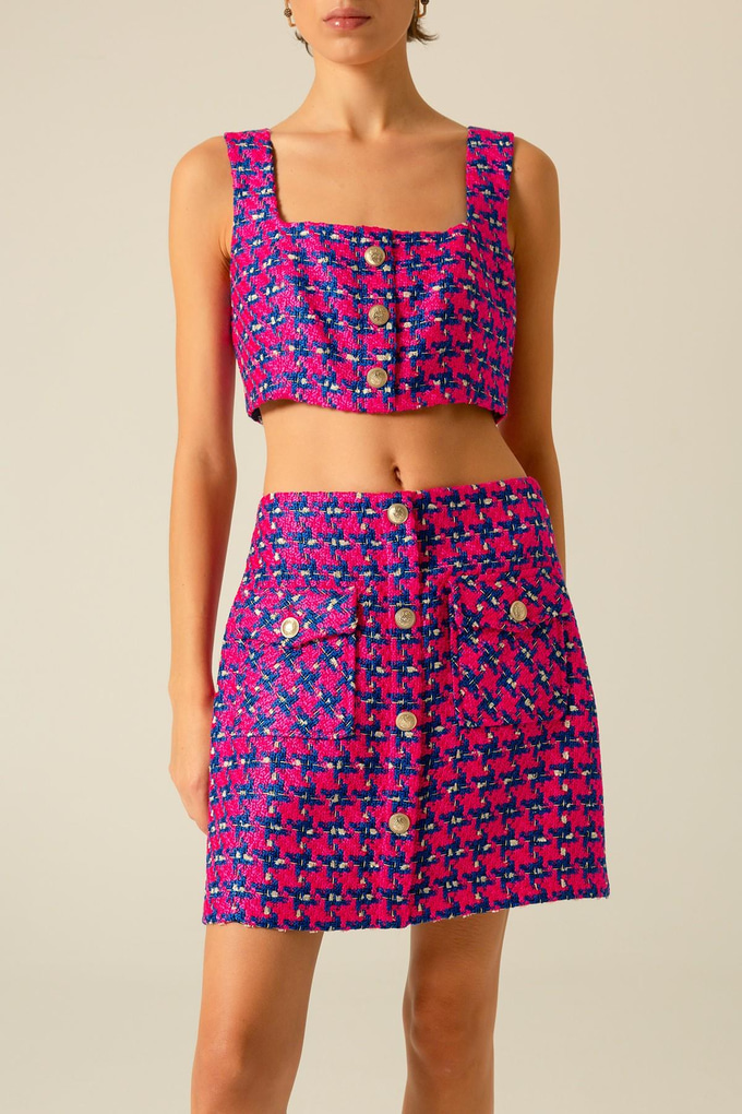 Düğme Detaylı Kare Yaka Fuşya Tüvit Büstiyer