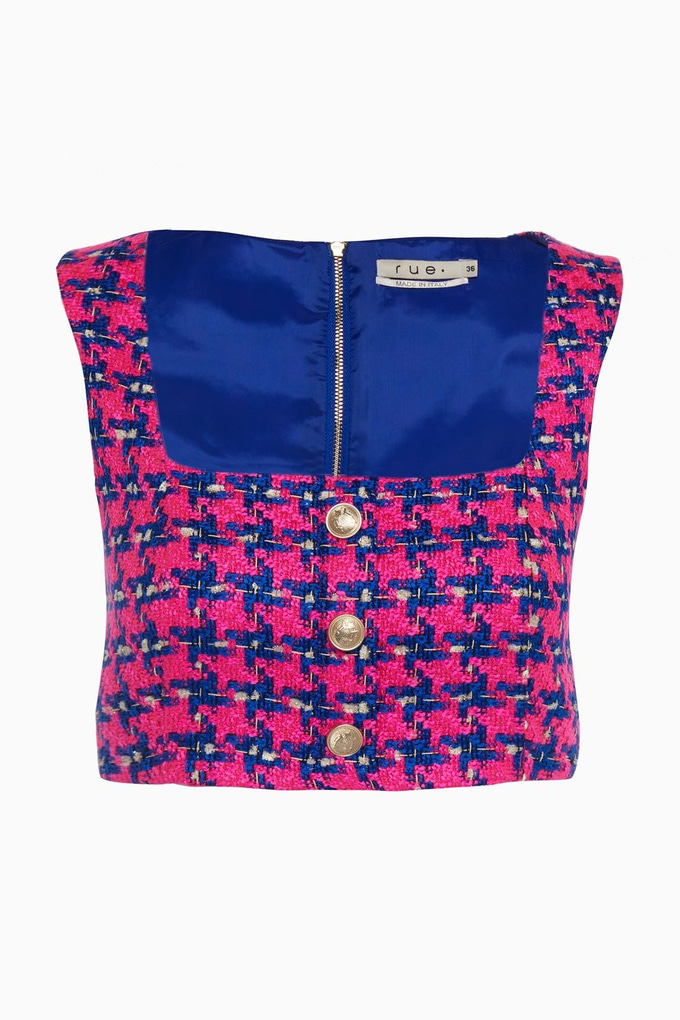 Düğme Detaylı Kare Yaka Fuşya Tüvit Büstiyer