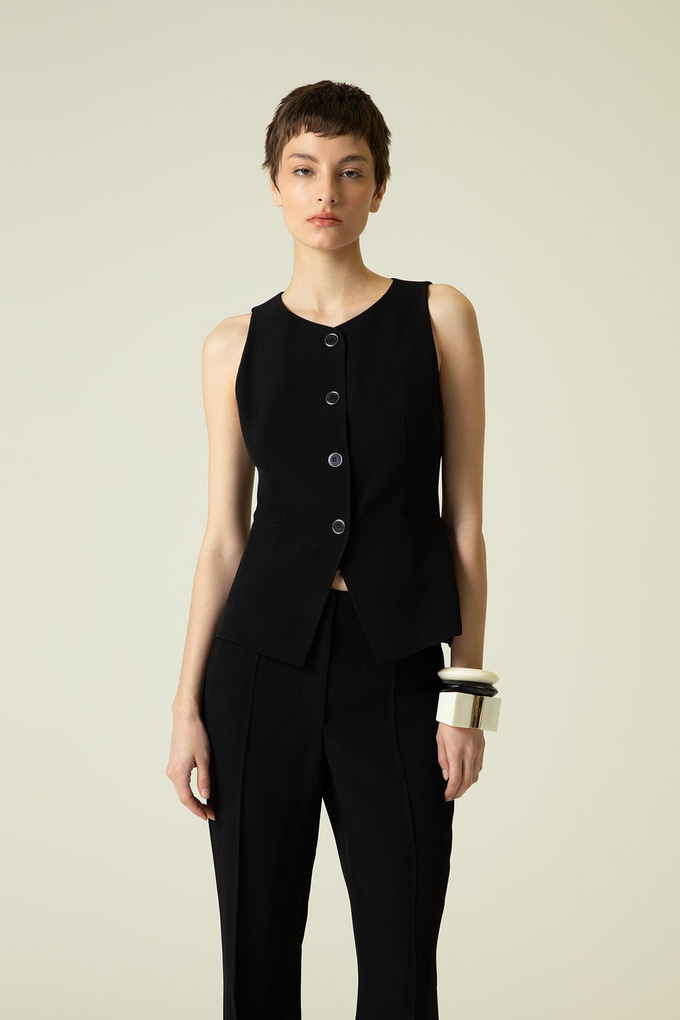 Button Detail Sleeveless Black Vest