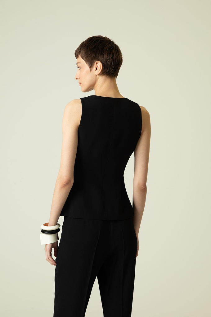Button Detail Sleeveless Black Vest