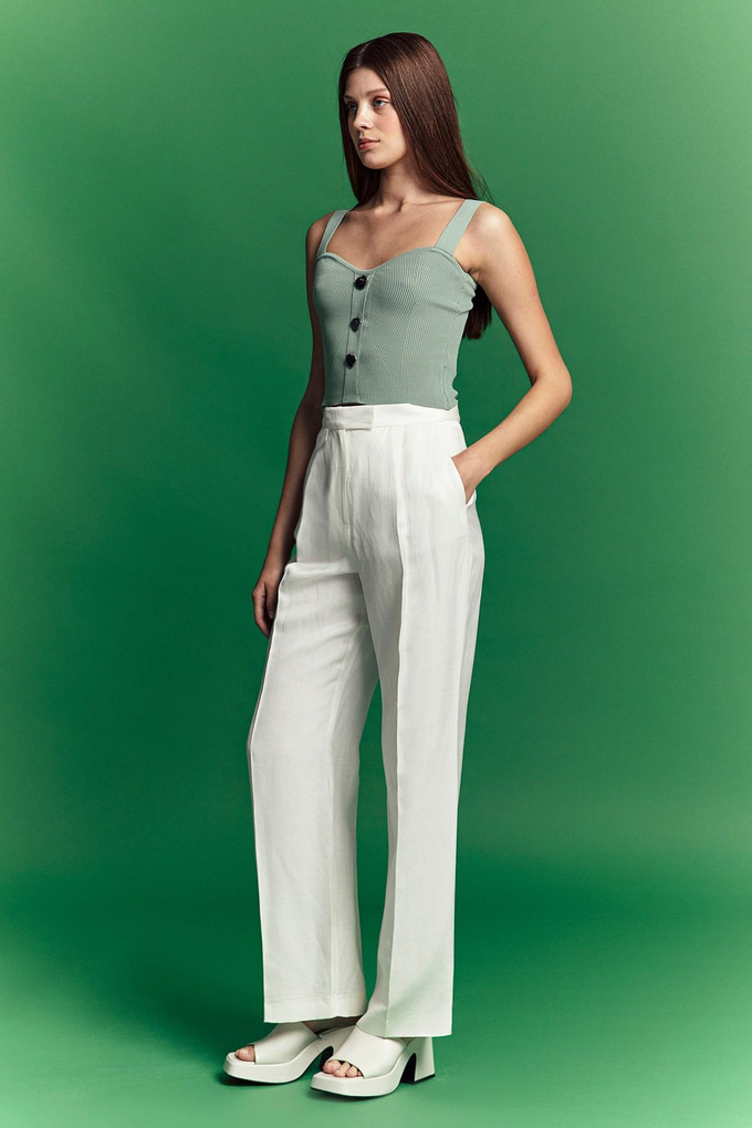 Düğmeli Mint Triko Top