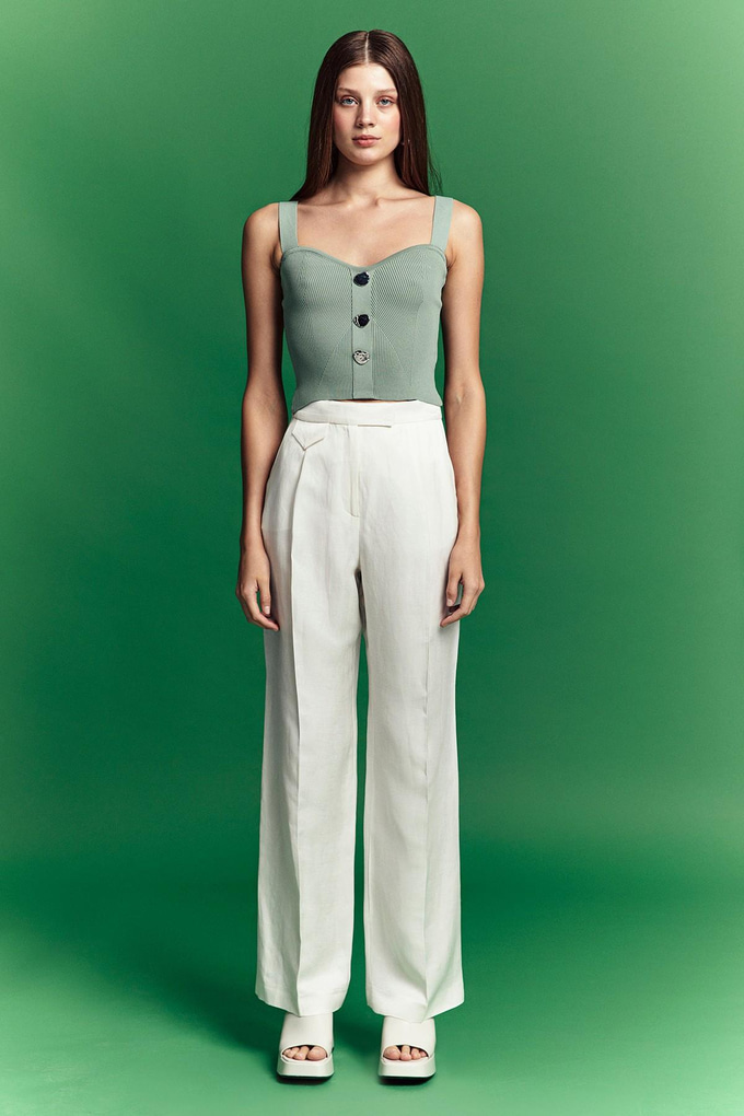 Düğmeli Mint Triko Top