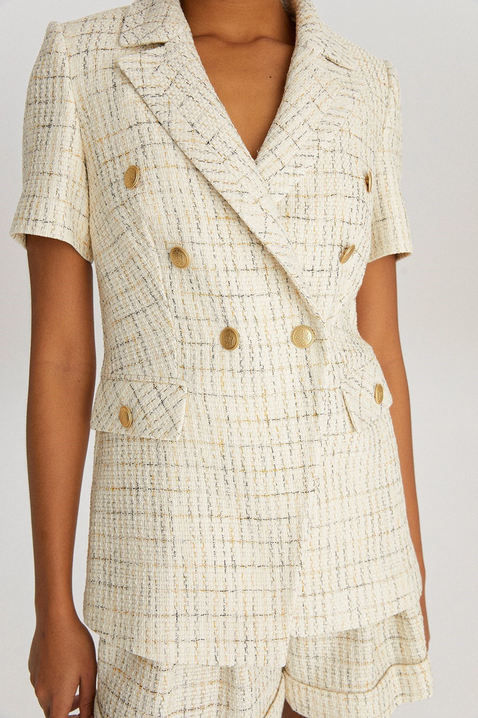 Ekru Dokulu Blazer Ceket